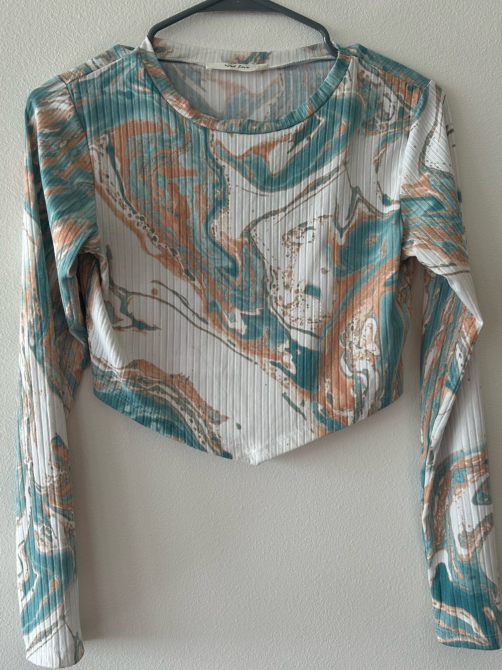 Wild Love Turquoise & Orange Marble Ribbed Crop Top